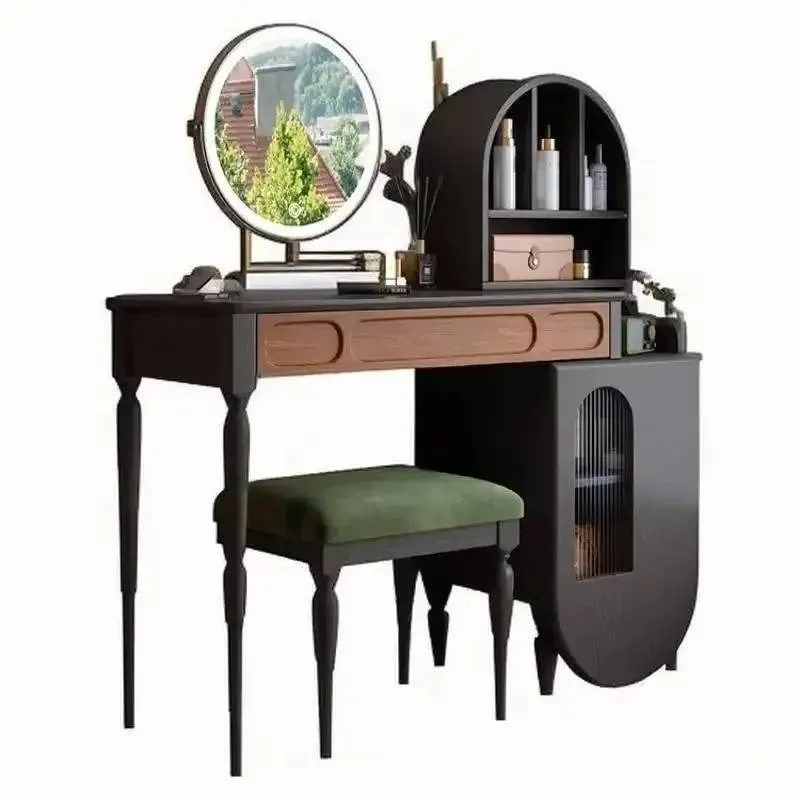 Beauty Makeup Vanity Set - +органайзер, черный туалетный столик, табурет с